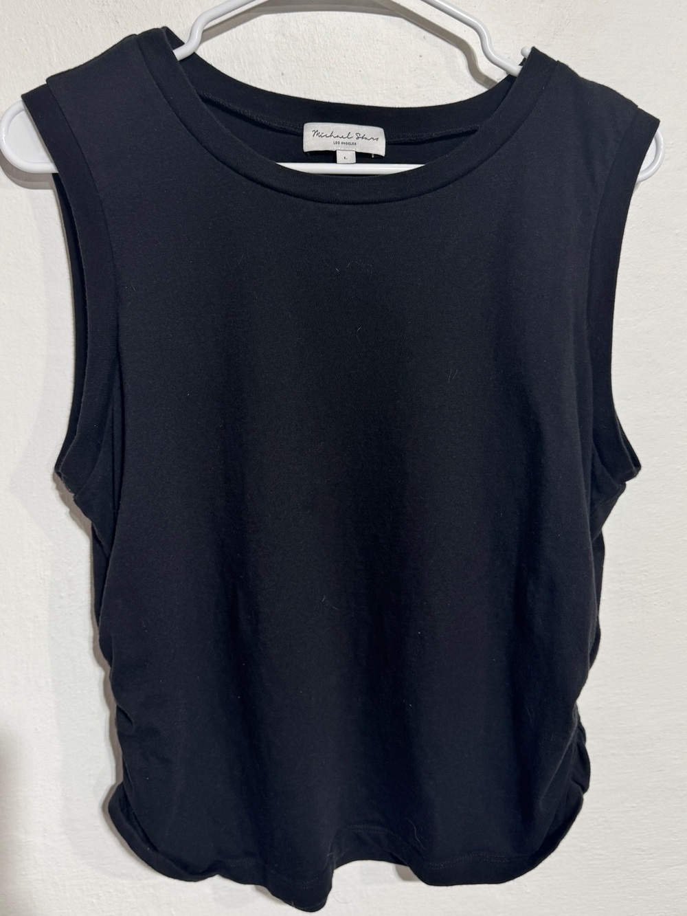 Michael Stars Black Sleeveless Lola Tank Top Ruched Side Stretch Knit large - Picture 3 of 7